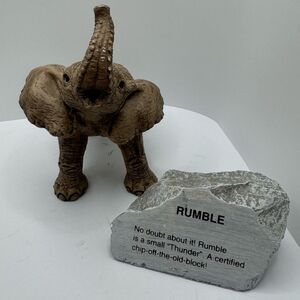 The Herd Rumble Elephant Figurine with Stone Plaque by Marty Carey